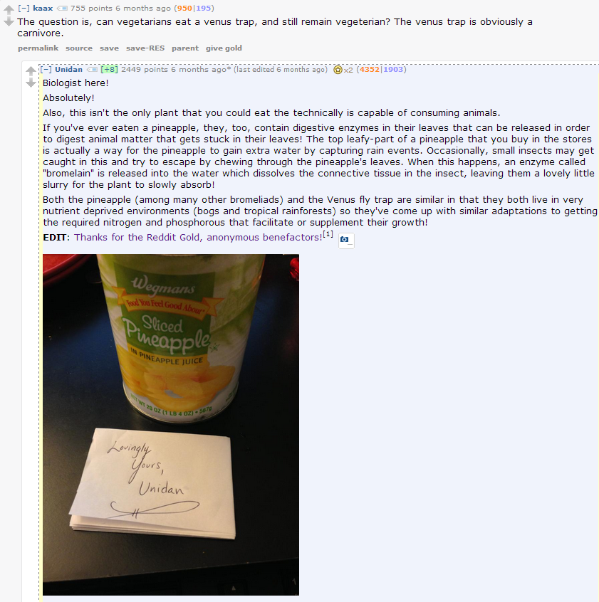 One of Unidan's early comments on Reddit