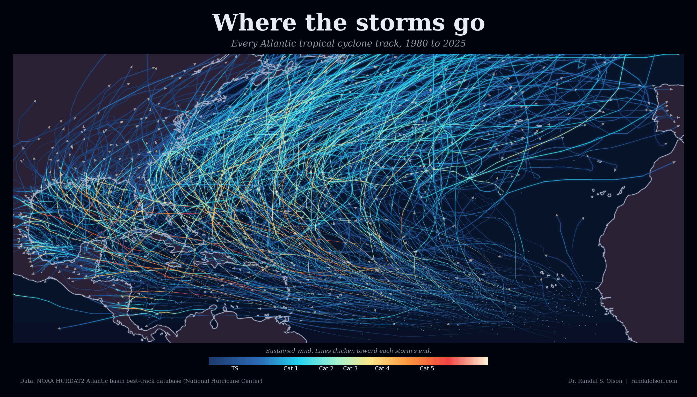 Every Atlantic hurricane track, 1980 to 2025
